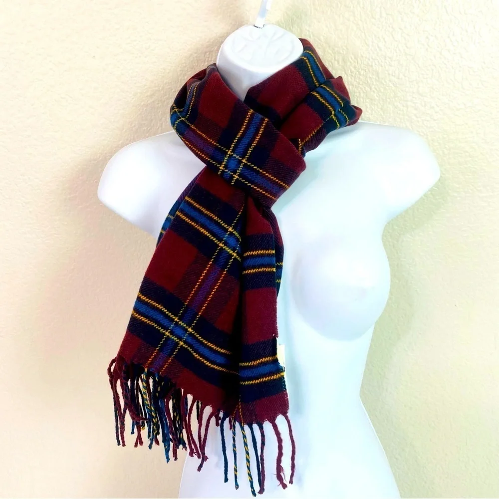 Old Navy Burgundy Plaid Scarf 12.5” x 65”